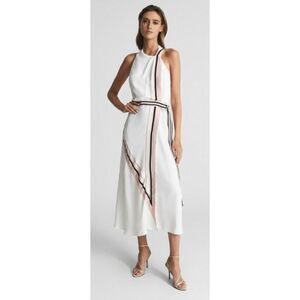 Reiss White Midi Dress with Pink and Black Trim